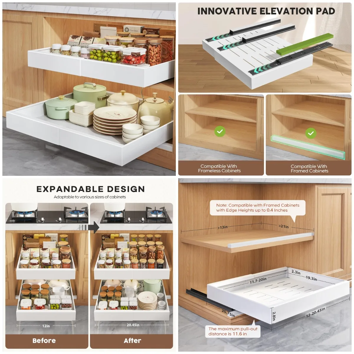 2 Pack Pull Out Cabinet Organizers, 21' Deep with Raising Pad, Expandable Slide Out Drawers, 3 Slide Rails, Adjustable Width 12'
2 Pack Pull Out Cabinet Organizers, 21' Deep with Raising Pad, Expandable Slide Out Drawers, 3 Slide Rails, Adjustable Width 12'