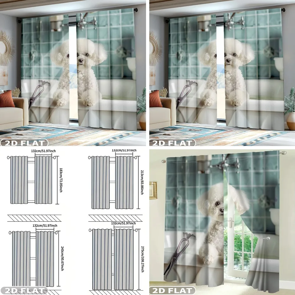 2D Flat 2pcs Dog Bathroom Curtains with Grooming Tools Design, Funny Pet Theme Window Drapes for Balcony Bedroom Living Room
2D Flat 2pcs Dog Bathroom Curtains with Grooming Tools Design, Funny Pet Theme Window Drapes for Balcony Bedroom Living Room