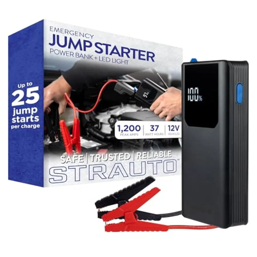 12V Portable Car Battery Jump Starter with 1200A Peak Current Rechargeable Power Bank Emergency Flashlight Jumper Cables USB-A/
12V Portable Car Battery Jump Starter with 1200A Peak Current Rechargeable Power Bank Emergency Flashlight Jumper Cables USB-A/