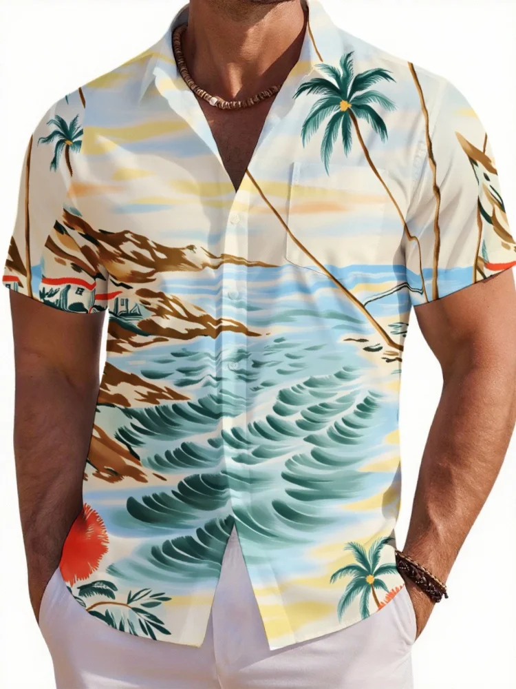 Men's Retro Hawaiian Beach Print Shirt Palm Tree & Ocean Wave Graphic Casual Short Sleeve Button-Down Aloha Tops For Male
Men's Retro Hawaiian Beach Print Shirt Palm Tree & Ocean Wave Graphic Casual Short Sleeve Button-Down Aloha Tops For Male