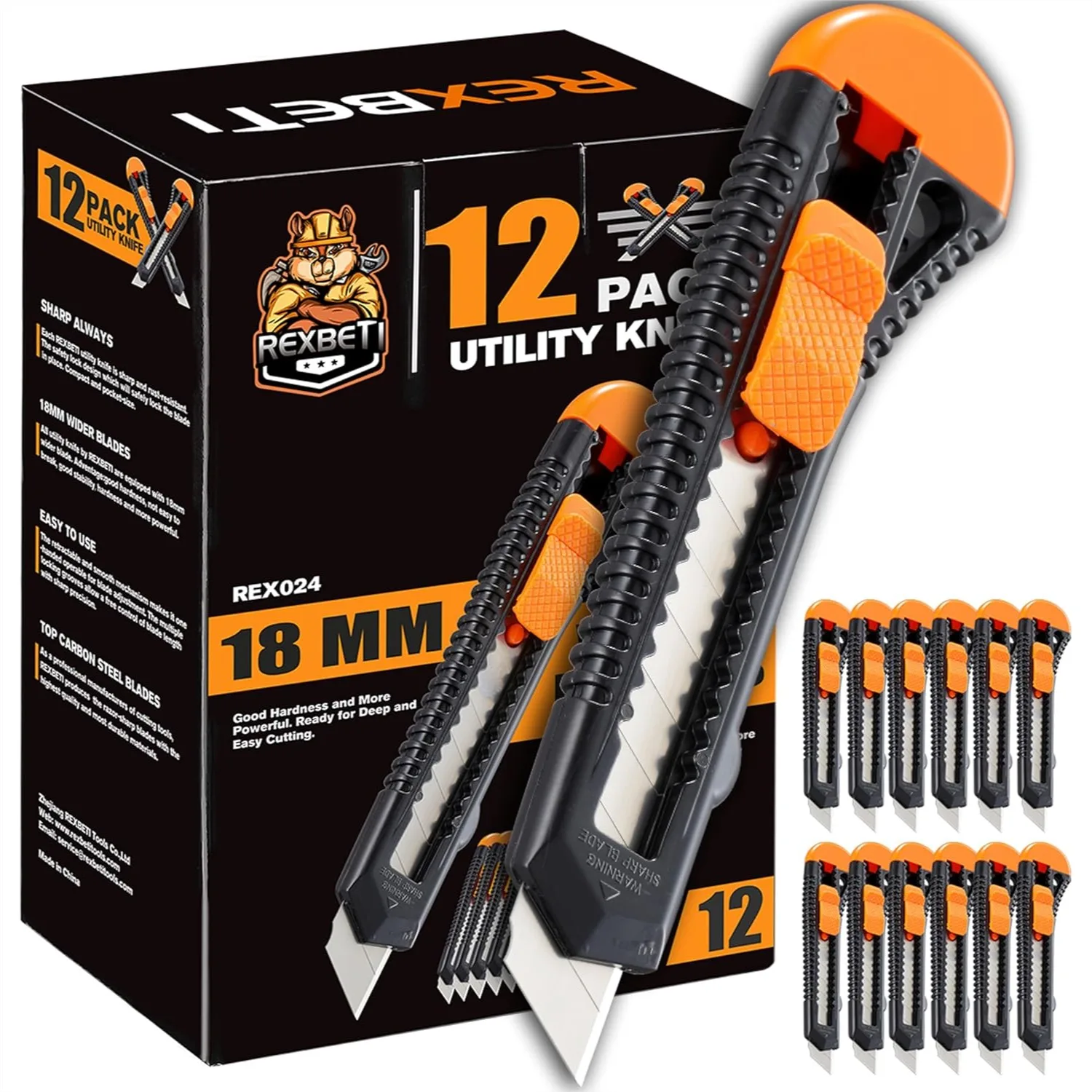 12-Pack Utility Knife with Retractable 18mm Razor Sharp Blade for Boxes, Cardboard, and Home Office Use
12-Pack Utility Knife with Retractable 18mm Razor Sharp Blade for Boxes, Cardboard, and Home Office Use