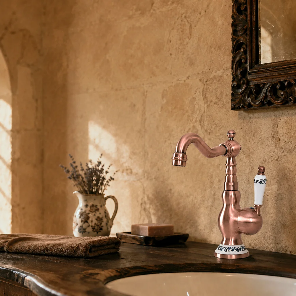 European Manor Antique Copper Basin Faucet Solid Brass Ceramic Handle 360° Swivel Mixer Tap
European Manor Antique Copper Basin Faucet Solid Brass Ceramic Handle 360° Swivel Mixer Tap