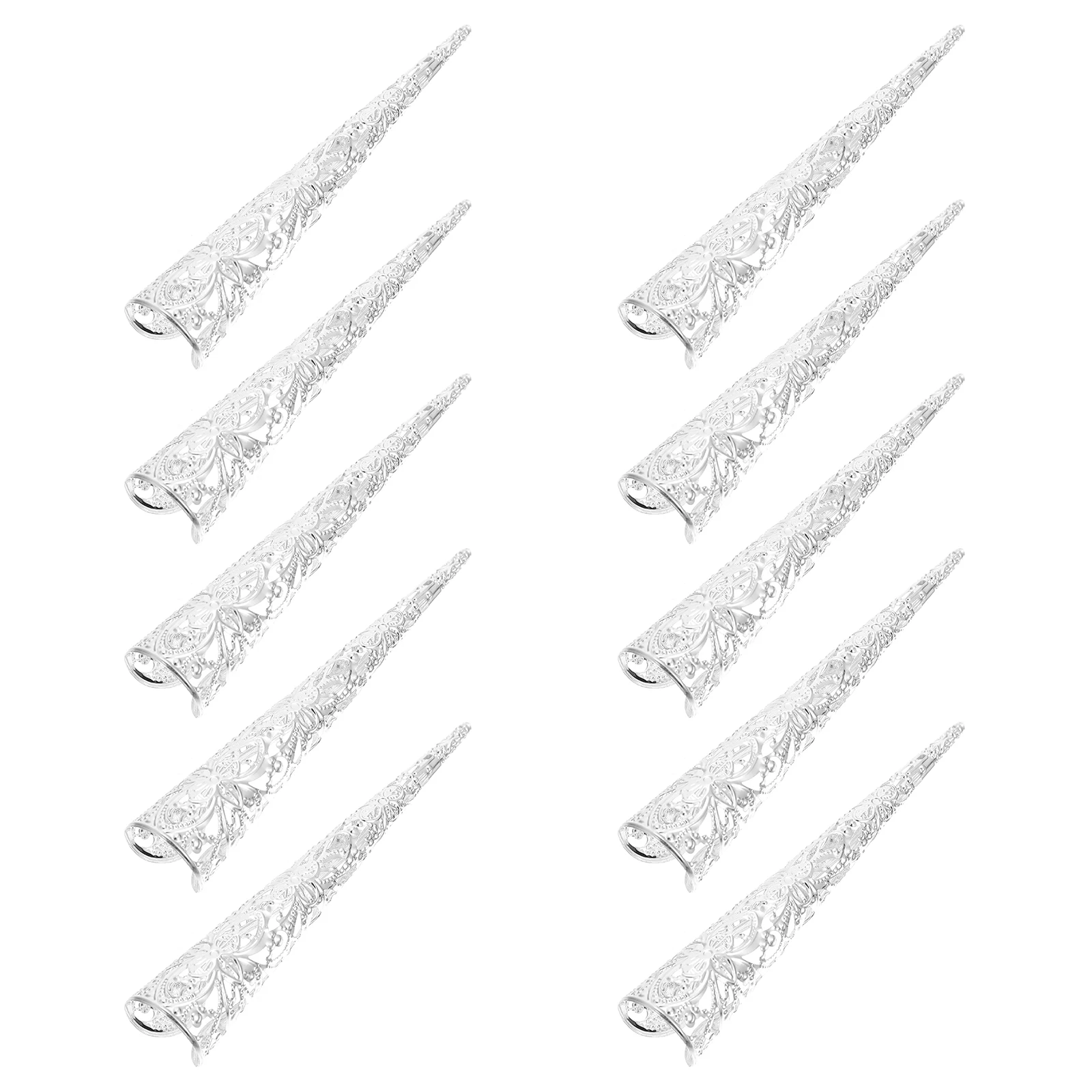 10 Pcs Hollow Metal Finger Claw Rings Durable Cosplay Accessories Halloween Role Playing Silver Long Fake Nails Set
10 Pcs Hollow Metal Finger Claw Rings Durable Cosplay Accessories Halloween Role Playing Silver Long Fake Nails Set