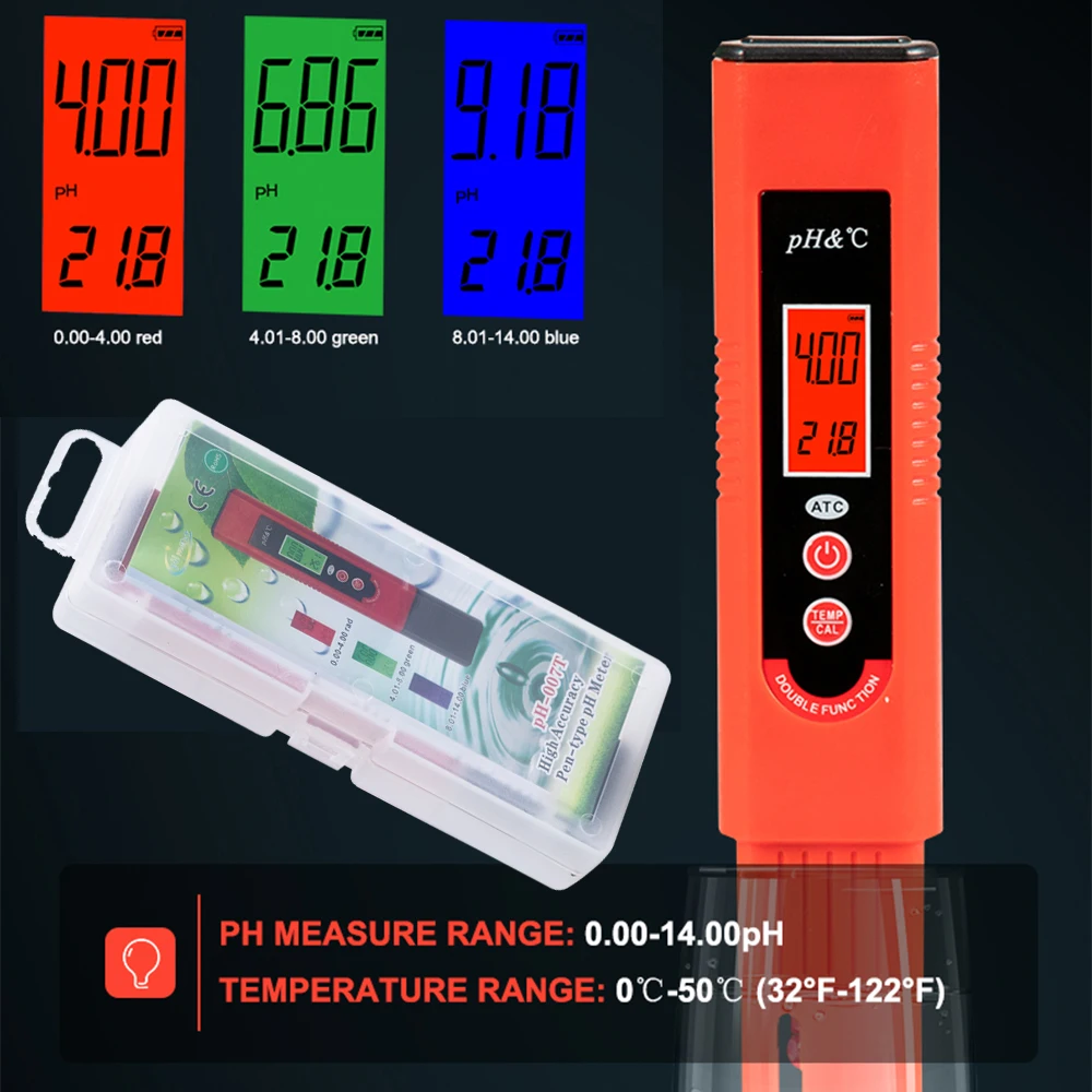 PH-метр с ручкой, функциональный тестер кислотности с подсветкой, автоматическая калибровка, портативный измеритель качества воды и температуры
PH-метр с ручкой, функциональный тестер кислотности с подсветкой, автоматическая калибровка, портативный измеритель качества воды и температуры
