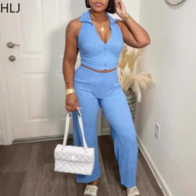 HLJ Summer New Elegant 2 Piece Sets Woman Outfit Zipper Sleeveless Tank Top and Wide Leg Pants Suits Female Fashion Streetwear
HLJ Summer New Elegant 2 Piece Sets Woman Outfit Zipper Sleeveless Tank Top and Wide Leg Pants Suits Female Fashion Streetwear