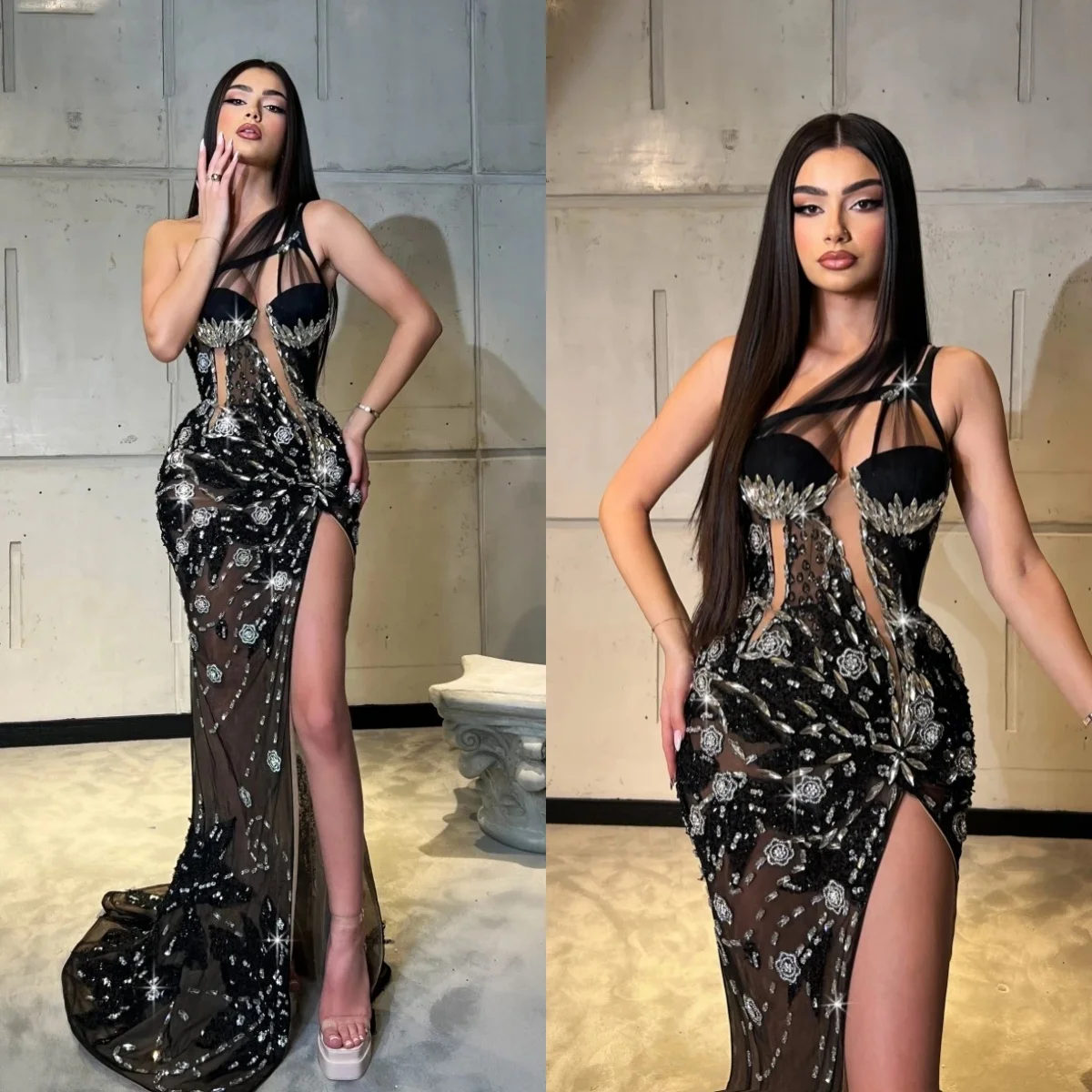 Elegant One Shoulder Evening Dresses Sexy Crystal Beaded Sleeveless Prom Dress Customized High Side Slit Floor Length Party Gown
Elegant One Shoulder Evening Dresses Sexy Crystal Beaded Sleeveless Prom Dress Customized High Side Slit Floor Length Party Gown