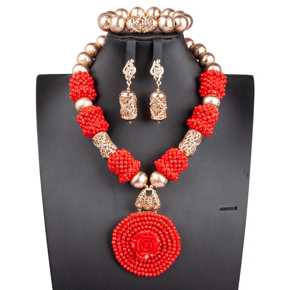 New Red Crystal Big Flower Pendant African Beads Jewelry Set Nigerian Wedding Statement Necklace Set ABG226
New Red Crystal Big Flower Pendant African Beads Jewelry Set Nigerian Wedding Statement Necklace Set ABG226