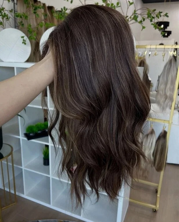 Highlight Dark Brown Wigs Fmale Natural Wave Synthetic Lace Top Wig For Women Glueless Long Length Lace Top Wigs Cospaly Use
Highlight Dark Brown Wigs Fmale Natural Wave Synthetic Lace Top Wig For Women Glueless Long Length Lace Top Wigs Cospaly Use
