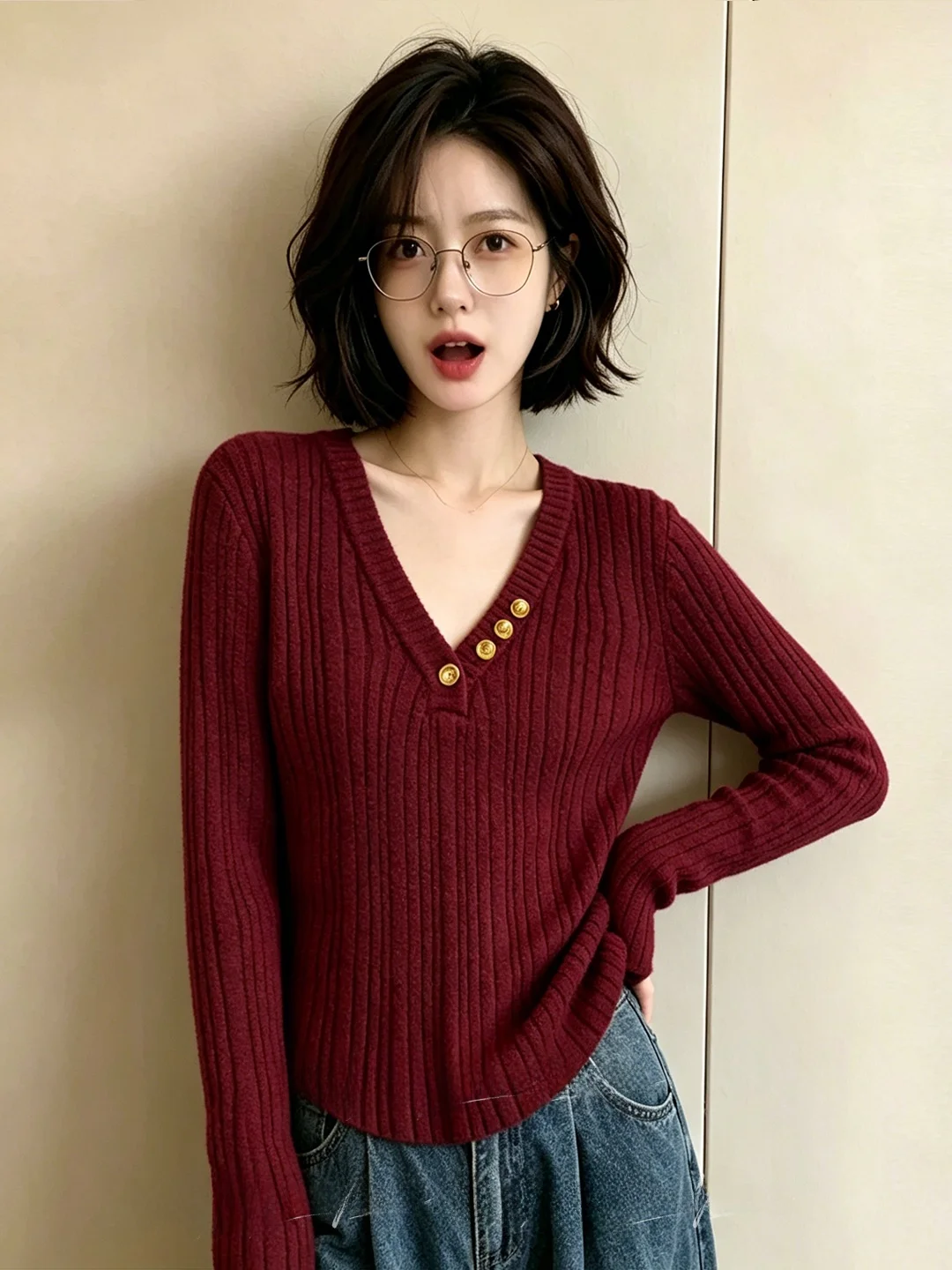 Christmas New Year Red V-Neck Knitted Sweater Women's Autumn Winter High-End Irregular Fashion Inner Wear Base Shirt Top
Christmas New Year Red V-Neck Knitted Sweater Women's Autumn Winter High-End Irregular Fashion Inner Wear Base Shirt Top