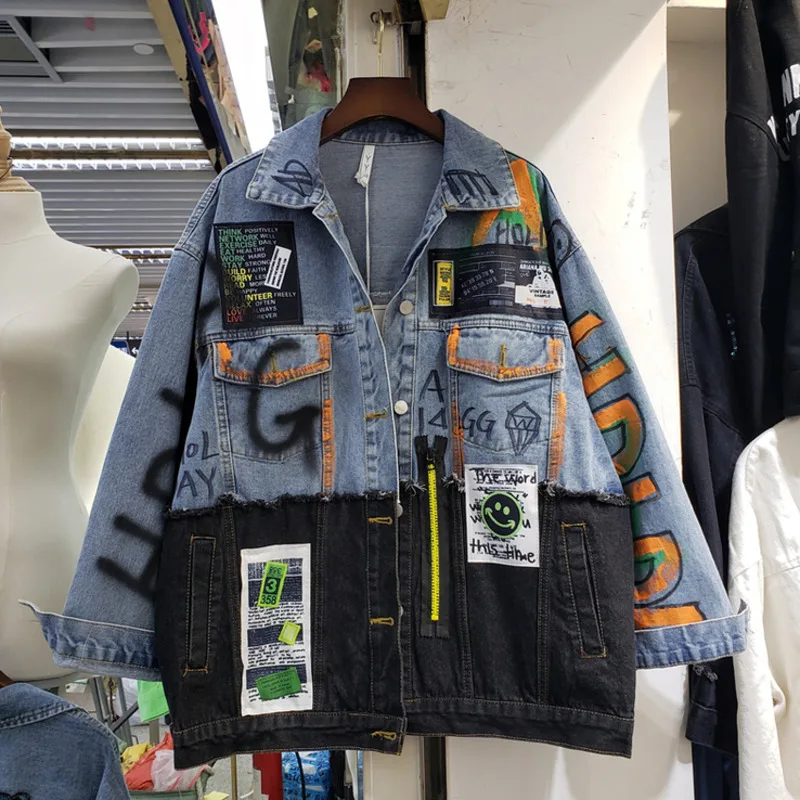 Denim Jacket Women 2021 Spring And Autumn New Stitching Graffiti Stickers Loose Fashion Blue Long Sleeve Kurtka Jeansowa Damska
Denim Jacket Women 2021 Spring And Autumn New Stitching Graffiti Stickers Loose Fashion Blue Long Sleeve Kurtka Jeansowa Damska