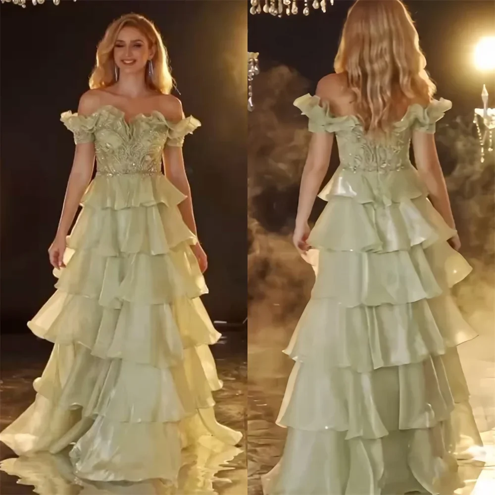 Customized Saudi Arabia Prom Dress Dearin Off-the-shoulder A-line Floor Length Open Back Skirts Layered Tulle Flouncing Bespoke
Customized Saudi Arabia Prom Dress Dearin Off-the-shoulder A-line Floor Length Open Back Skirts Layered Tulle Flouncing Bespoke