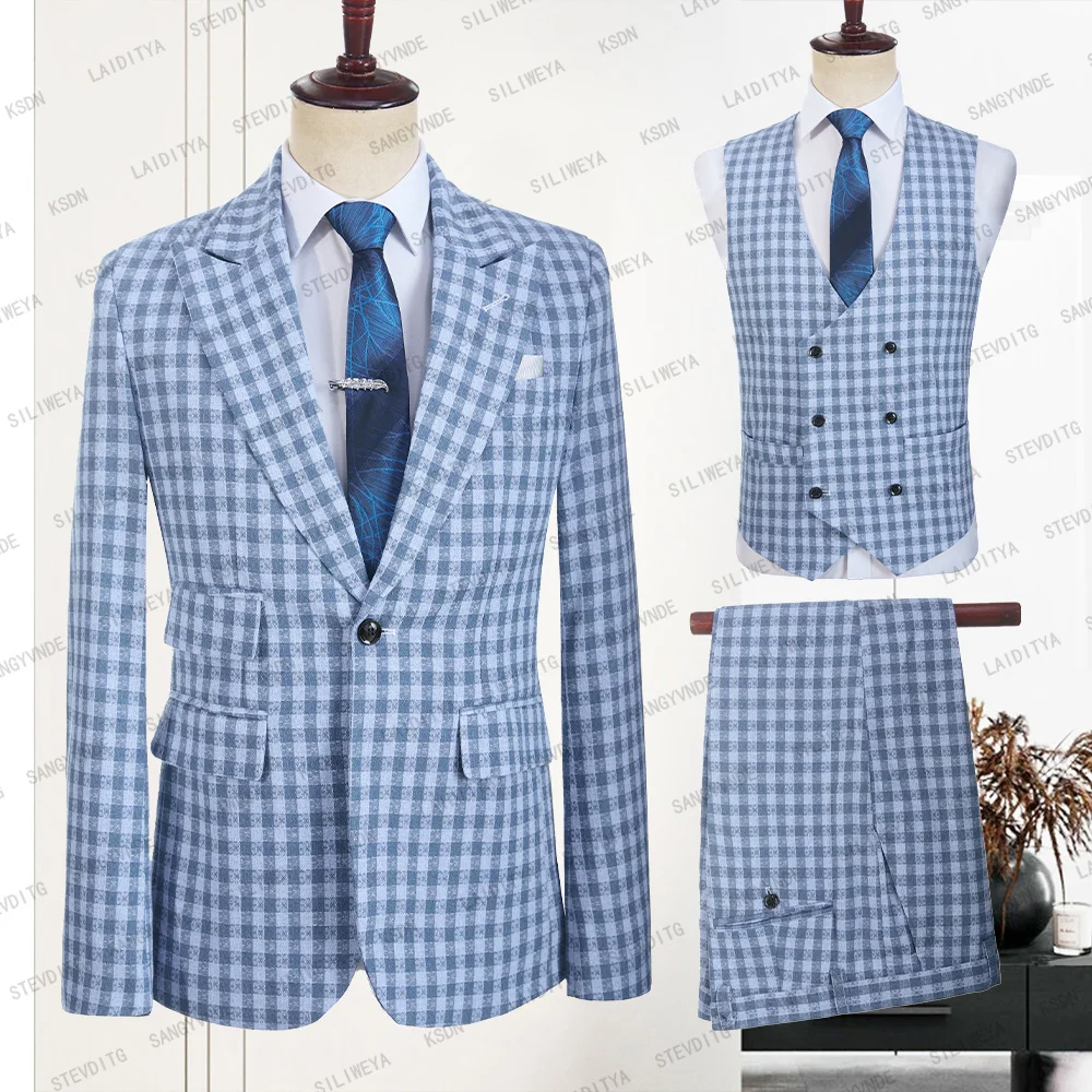 2023 New Fashion Linen Suits For Men Slim Fit Blue Reto Classic Plaid Popular Tuxedo Wedding Dress 3 Pcs Set Jacket Vest Pants
2023 New Fashion Linen Suits For Men Slim Fit Blue Reto Classic Plaid Popular Tuxedo Wedding Dress 3 Pcs Set Jacket Vest Pants