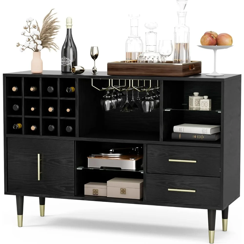 Kitchen Sideboard Buffet Cabinet, Wood Bar Cabinet Server Cupboard with 12 Wine Bottle Rack, Stemware Holder and Drawers
Kitchen Sideboard Buffet Cabinet, Wood Bar Cabinet Server Cupboard with 12 Wine Bottle Rack, Stemware Holder and Drawers