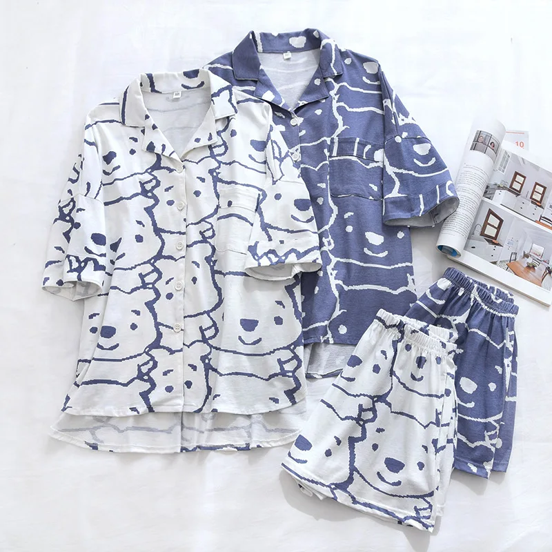 Wholesale & Retail Japanese Fresh Women's Pajamas Lapel Summer Cotton Knitted Loose Simple Short Sleeve Shorts Homewear Set
Wholesale & Retail Japanese Fresh Women's Pajamas Lapel Summer Cotton Knitted Loose Simple Short Sleeve Shorts Homewear Set