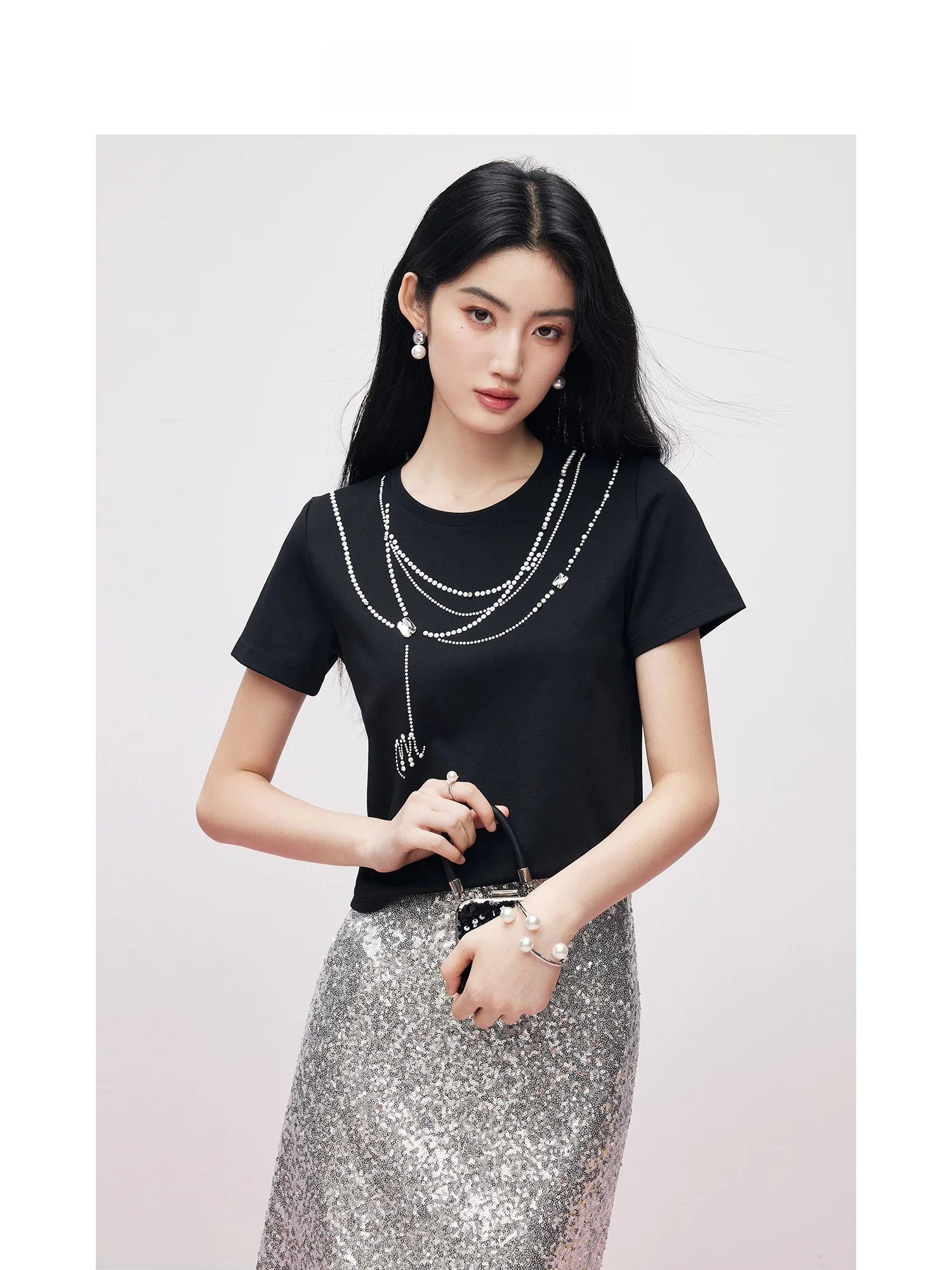 Elegant Black Beaded Drill Heavy Embroidery Modal Short Sleeve T-Shirt Women's Summer Fashion Top by MandyZhang
Elegant Black Beaded Drill Heavy Embroidery Modal Short Sleeve T-Shirt Women's Summer Fashion Top by MandyZhang