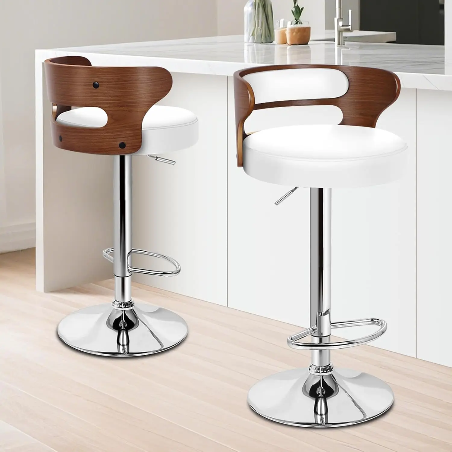 Bar Stools Set of 2, Adjustable Height Swivel Barstools for Kitchen Counter, Modern PU Leather Upholstered Bar Chairs with Be
Bar Stools Set of 2, Adjustable Height Swivel Barstools for Kitchen Counter, Modern PU Leather Upholstered Bar Chairs with Be