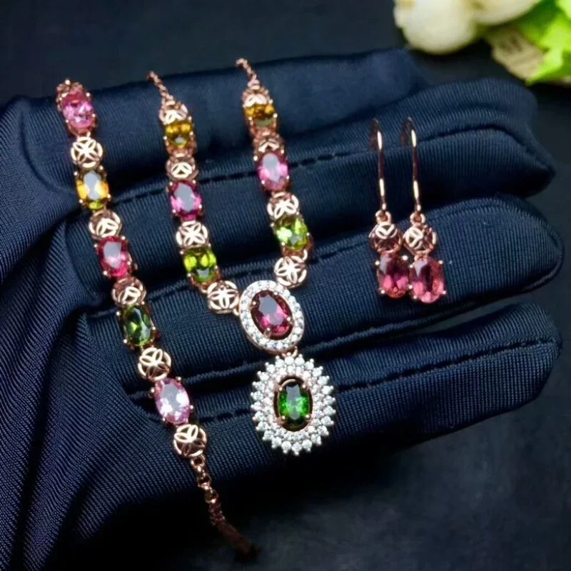 925 Sterling Silver Natural Tourmaline Gemstone Necklace Bracelet Earrings Women's Fine Wedding Jewelry
925 Sterling Silver Natural Tourmaline Gemstone Necklace Bracelet Earrings Women's Fine Wedding Jewelry