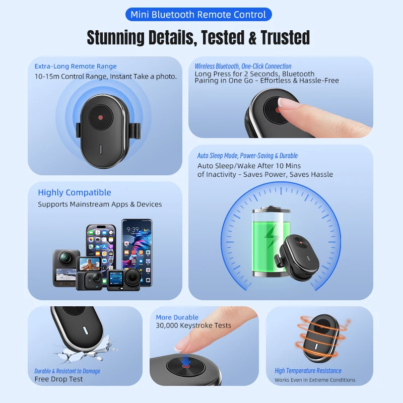 Vlog Accessories Mini Bluetooth Wireless Remote Control for Gopro Hero 13/12 Sports Camera Parts For Gopro Max 2 Accessory
Vlog Accessories Mini Bluetooth Wireless Remote Control for Gopro Hero 13/12 Sports Camera Parts For Gopro Max 2 Accessory