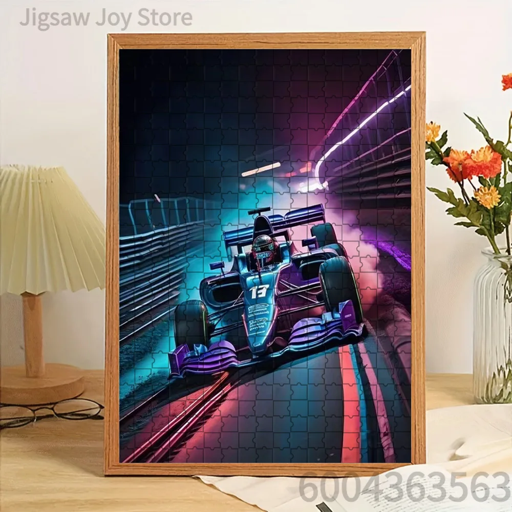 Paper Jigsaw Puzzle Neon Purple and Blue Formula 1 Racing Car on Night Track with Glowing Lights Artwork Brain Teaser
Paper Jigsaw Puzzle Neon Purple and Blue Formula 1 Racing Car on Night Track with Glowing Lights Artwork Brain Teaser