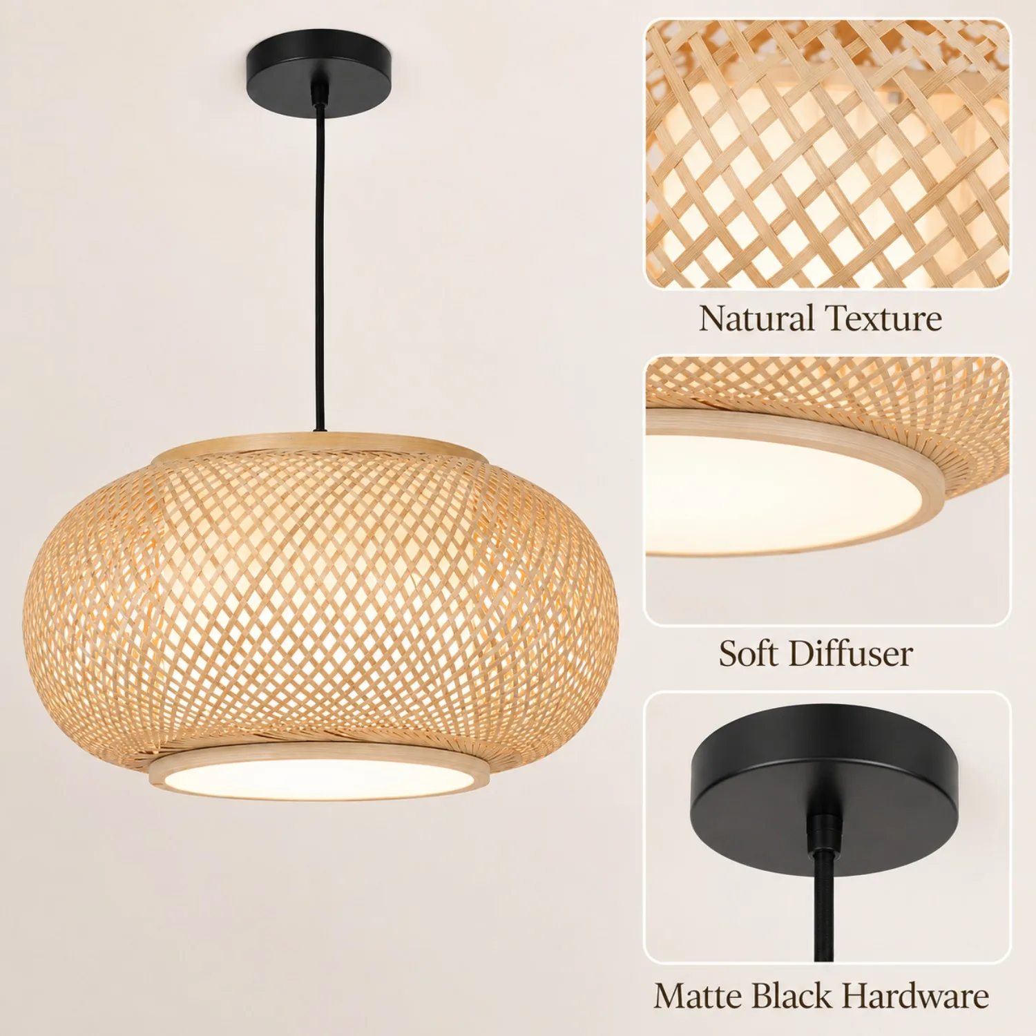 JOYINLED 40/50cm Bamboo Woven Pendant Light, Natural Rattan Hanging Lamp Dining Room Kitchen E27 3000K 6000K Bulb Not Included
JOYINLED 40/50cm Bamboo Woven Pendant Light, Natural Rattan Hanging Lamp Dining Room Kitchen E27 3000K 6000K Bulb Not Included