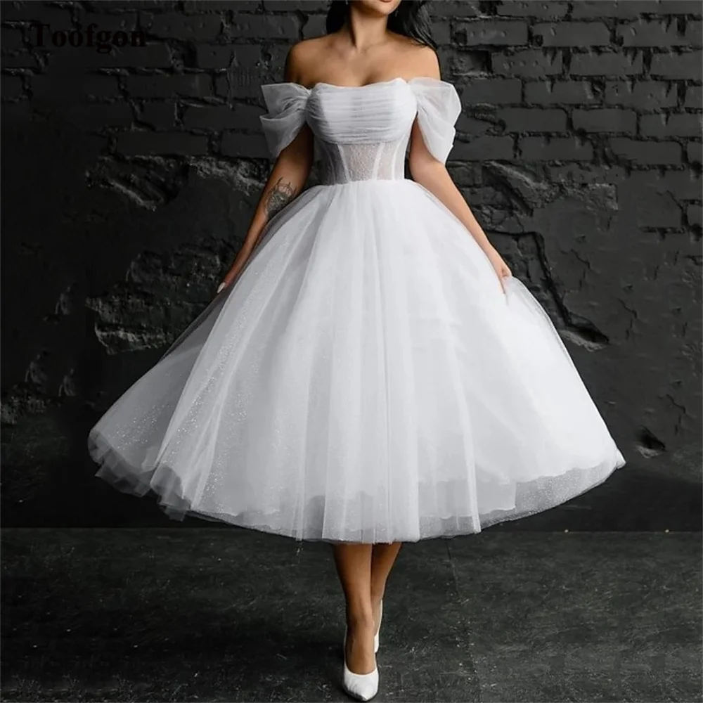 Toofgon Shiny Tulle Customized Short Bride Wedding Dresses Off The Shoulder Lace Women Corset Back Bridal Gowns robe mariee 2025
Toofgon Shiny Tulle Customized Short Bride Wedding Dresses Off The Shoulder Lace Women Corset Back Bridal Gowns robe mariee 2025