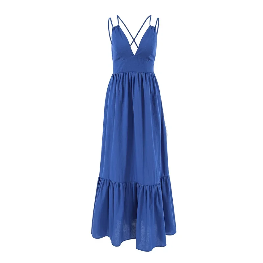 Blue V-Neck Camisole Dress For Women In Summer, Loose And Casual Cotton And Linen Dress, A-List Long Skirt
Blue V-Neck Camisole Dress For Women In Summer, Loose And Casual Cotton And Linen Dress, A-List Long Skirt