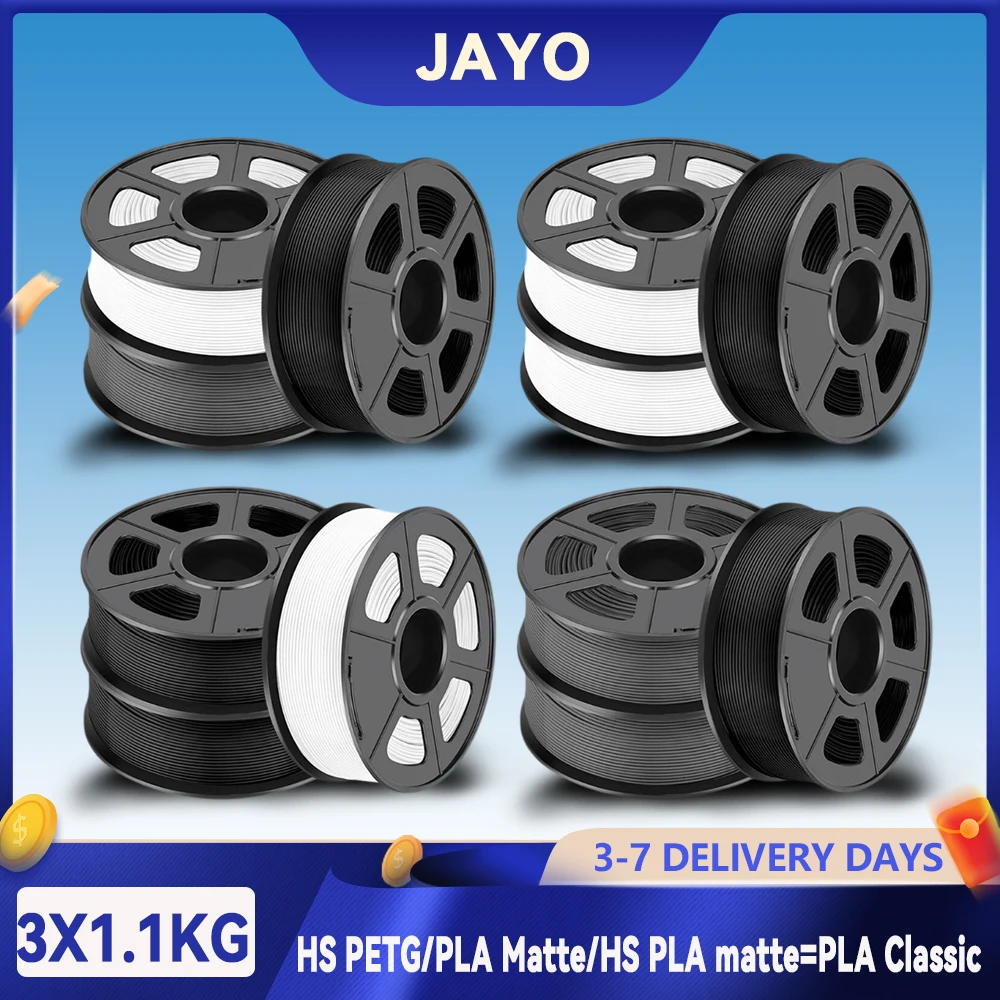 JAYO 3Rolls PLA Matte/HS PLA matte(=PLA Classic)/HS Matte PETG 3D Printer Filament 1.75mm Neatly Wound & Non-toxic PLA for 3D
JAYO 3Rolls PLA Matte/HS PLA matte(=PLA Classic)/HS Matte PETG 3D Printer Filament 1.75mm Neatly Wound & Non-toxic PLA for 3D