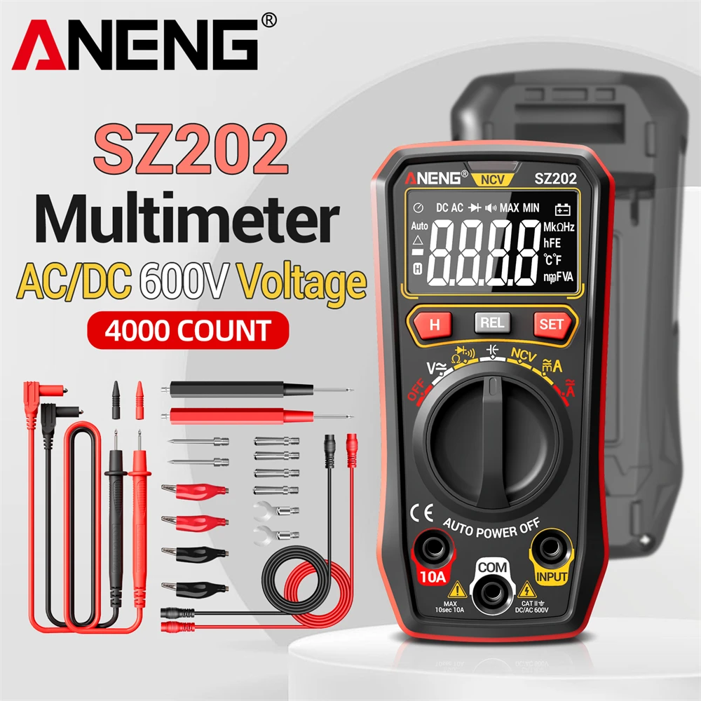 Цифровой мультиметр ANENG SZ202 на 4000 измерений с зуммером, измерением напряжения AC/DC, тока 10А, сопротивления, емкости, NCV для электриков
Цифровой мультиметр ANENG SZ202 на 4000 измерений с зуммером, измерением напряжения AC/DC, тока 10А, сопротивления, емкости, NCV для электриков