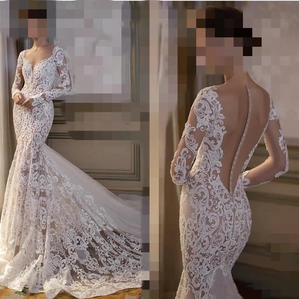 Boho Lace Mermaid Wedding Dress Long Sleeves Sheer Backless Sexy Bridal Gowns With Nude Lining 2025 Customized Vestido De Novia
Boho Lace Mermaid Wedding Dress Long Sleeves Sheer Backless Sexy Bridal Gowns With Nude Lining 2025 Customized Vestido De Novia