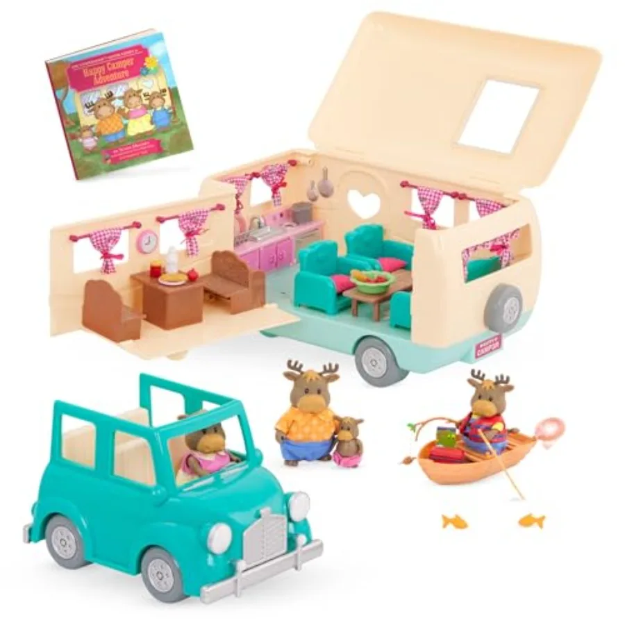 Happy Camper Playset for pretend play: 53-piece moose family set with detachable RV trailer vehicle, wooden furniture accessori
Happy Camper Playset for pretend play: 53-piece moose family set with detachable RV trailer vehicle, wooden furniture accessori