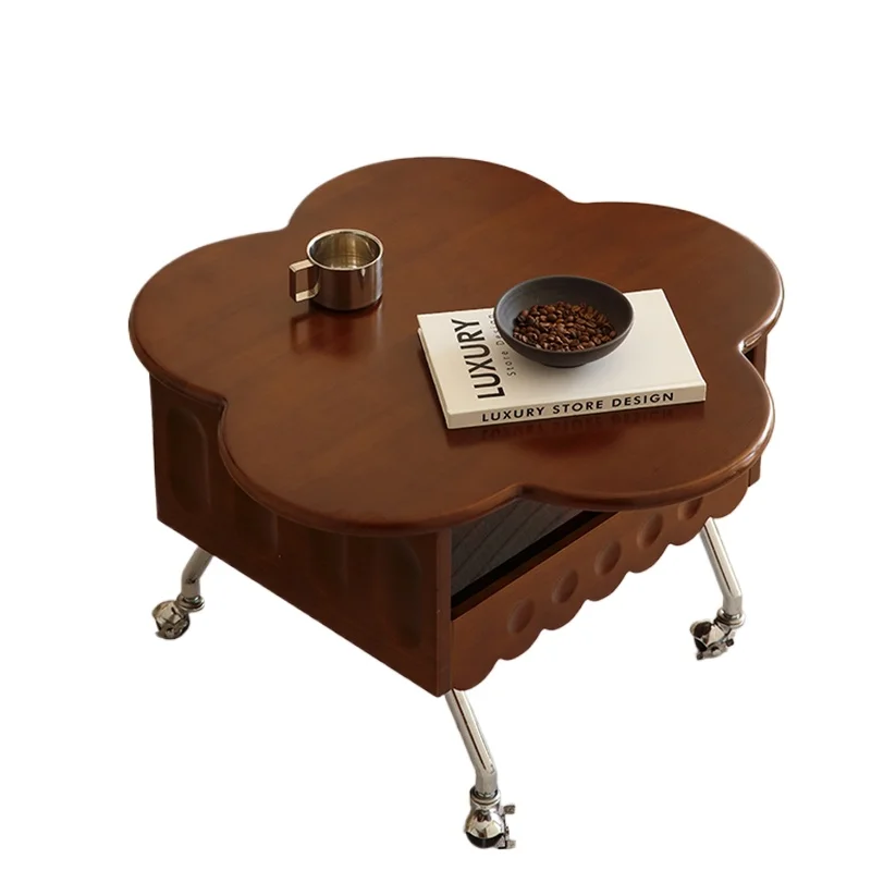 Retro solid wood liftable movable petal sofa side coffee table French storage small apartment multi-functional tea table
Retro solid wood liftable movable petal sofa side coffee table French storage small apartment multi-functional tea table