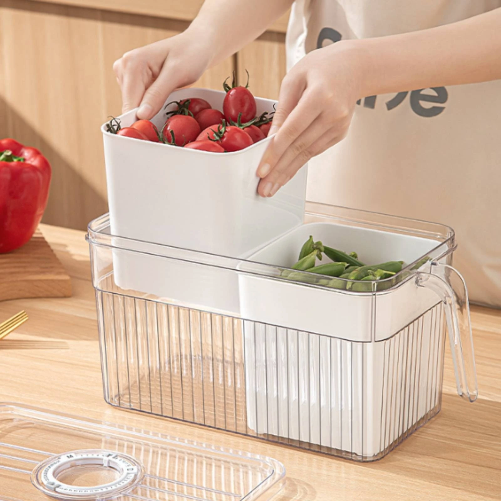 Refrigerator Organizer Box Transparent Food Storage Box Stackable Side Handle
Refrigerator Organizer Box Transparent Food Storage Box Stackable Side Handle