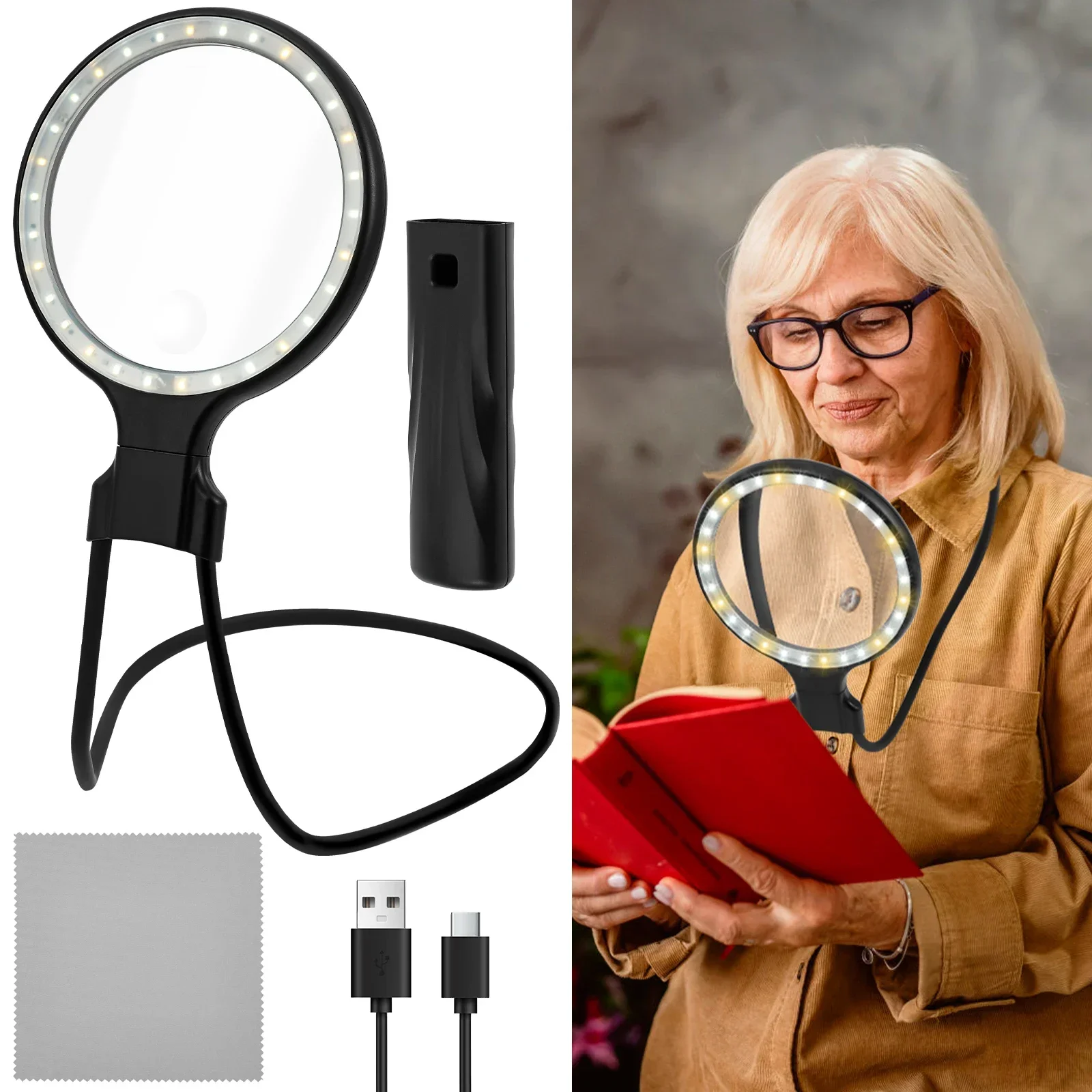 Neck Wear Magnifying Glass LED Handheld Magnifying Glass 3 in 1 Flexible Lighted Magnifying Glass for Reading Sewing Crafting
Neck Wear Magnifying Glass LED Handheld Magnifying Glass 3 in 1 Flexible Lighted Magnifying Glass for Reading Sewing Crafting