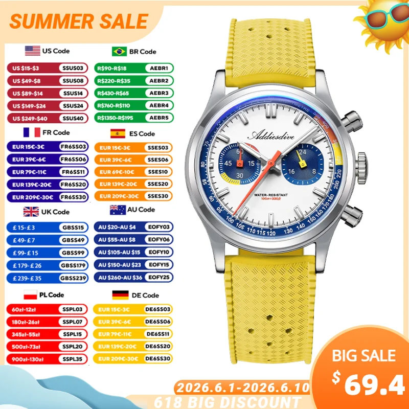 ADDIESDIVE Men's Chronograph Watch 38mm Bubble Crystal Quartz Wristwatch Super Luminous Fluorocarbon Rubber Waterproof Watches
ADDIESDIVE Men's Chronograph Watch 38mm Bubble Crystal Quartz Wristwatch Super Luminous Fluorocarbon Rubber Waterproof Watches
