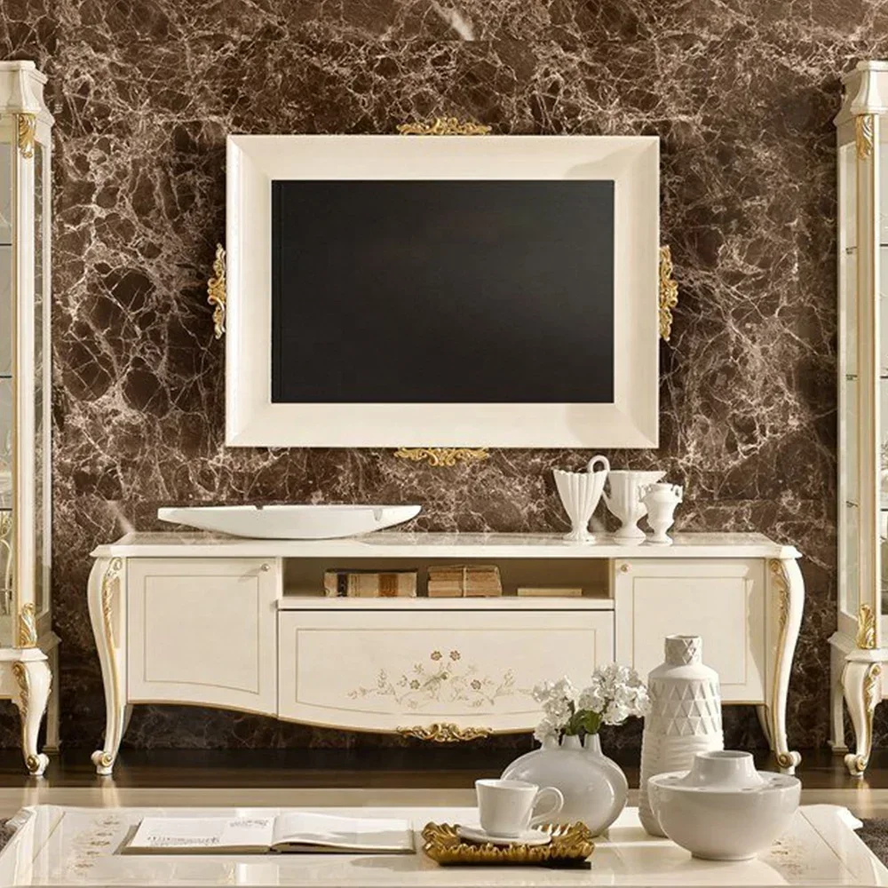 French Simple Design Living Room Furniture Modern TV Unit White Wooden Carved TV Cabinet With Flower Painting
French Simple Design Living Room Furniture Modern TV Unit White Wooden Carved TV Cabinet With Flower Painting