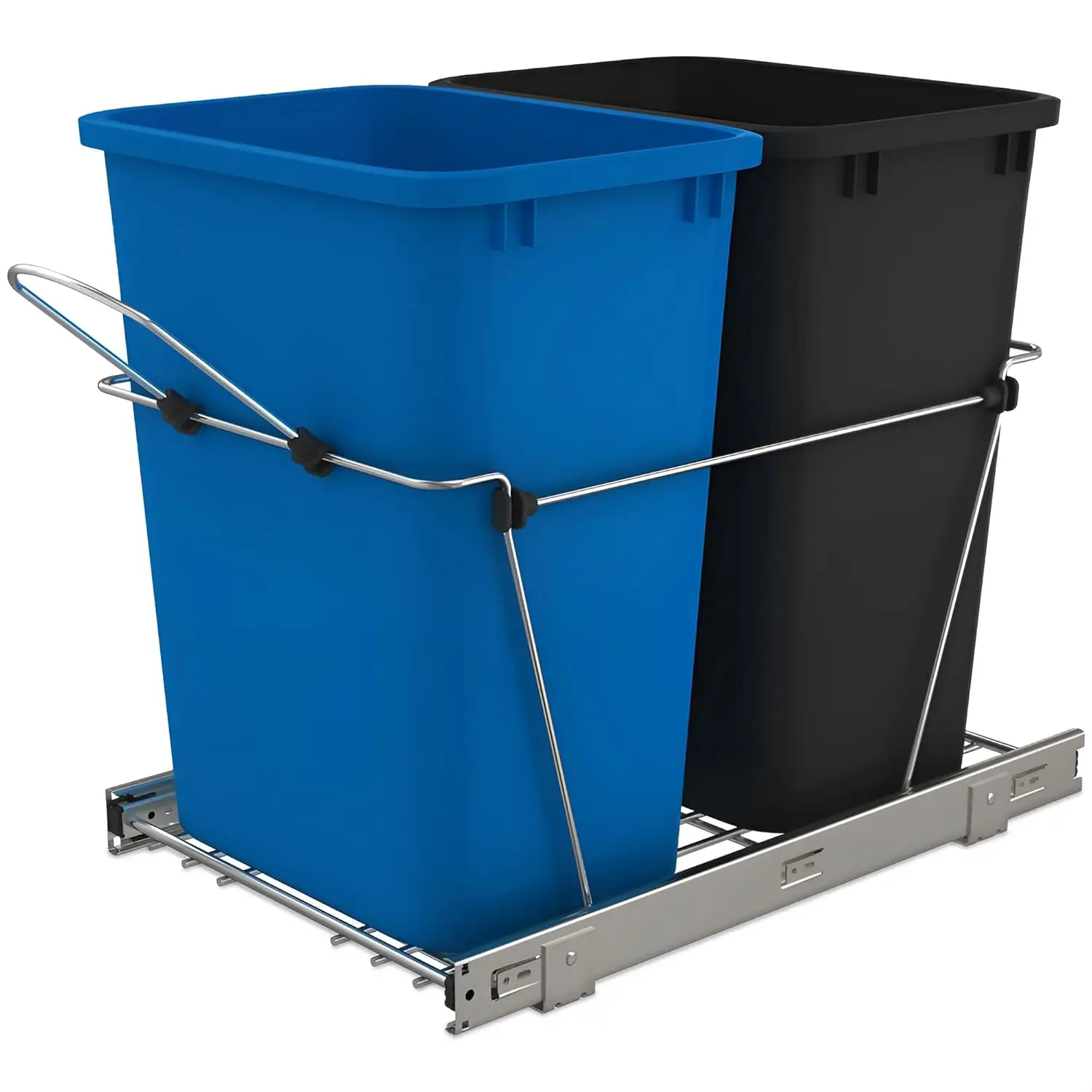 Double Pullout Trash Cans for Kitchen Cabinets 35 Quart Garbage Recycling Bin on Full Slides, Blue/Black, RV-18KD-2218C-S
Double Pullout Trash Cans for Kitchen Cabinets 35 Quart Garbage Recycling Bin on Full Slides, Blue/Black, RV-18KD-2218C-S