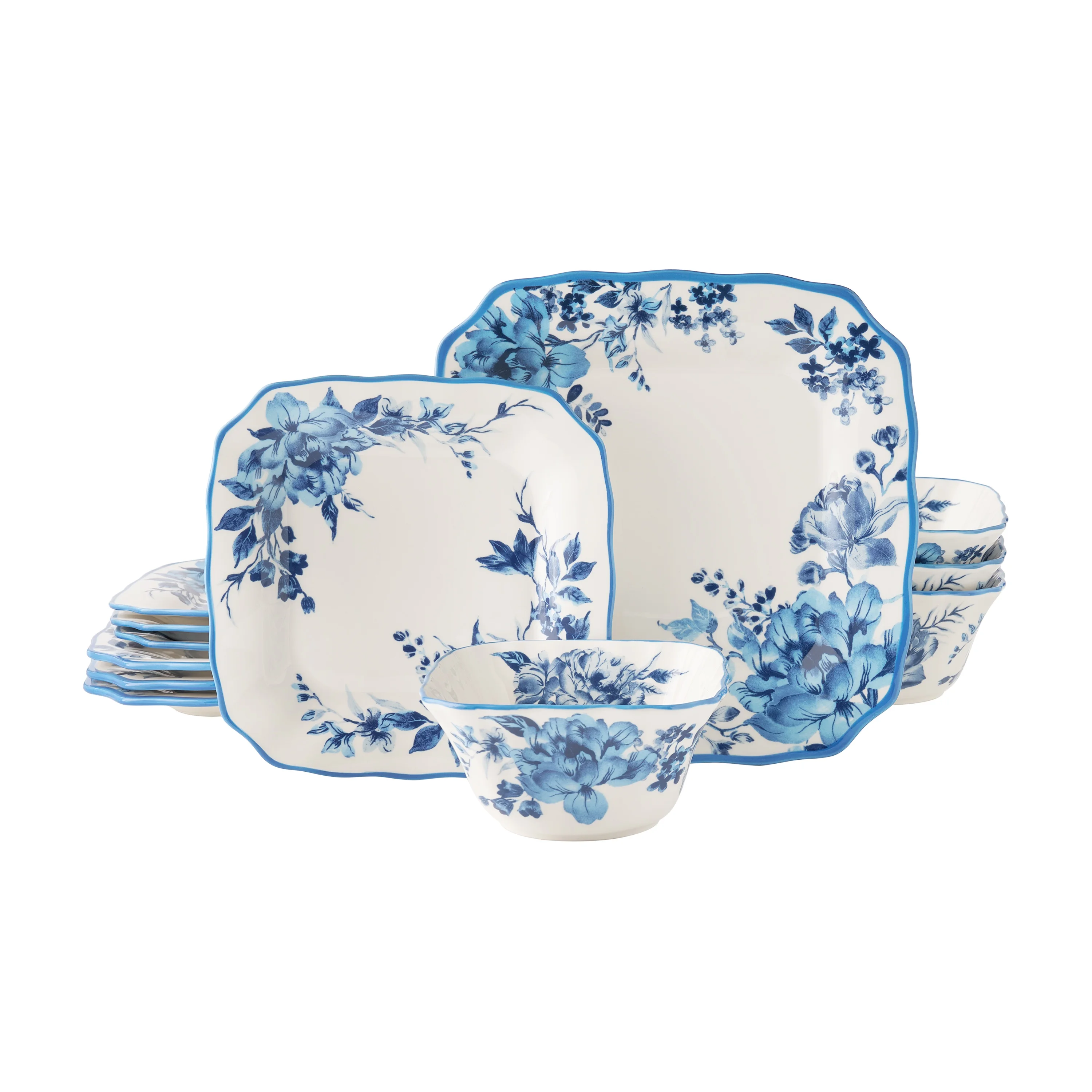 12-piece stoneware dinnerware set in blue with matching plates bowls and mugs
12-piece stoneware dinnerware set in blue with matching plates bowls and mugs