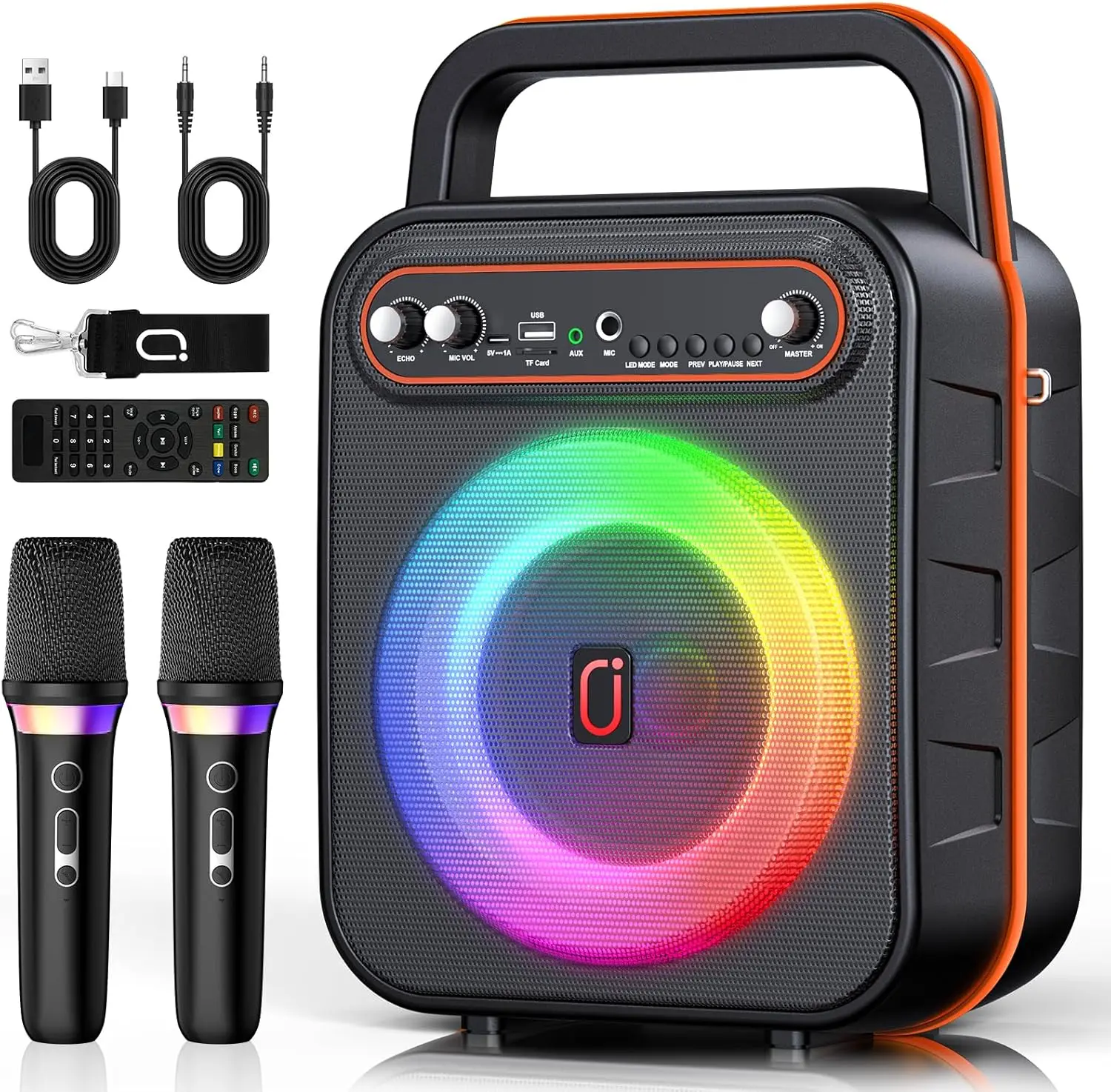 Portable Karaoke Machine with 2 Wireless Mics, Bluetooth Speaker, LED Lights, Supports USB/AUX/TF/FM/REC for Home Party Outdoors
Portable Karaoke Machine with 2 Wireless Mics, Bluetooth Speaker, LED Lights, Supports USB/AUX/TF/FM/REC for Home Party Outdoors