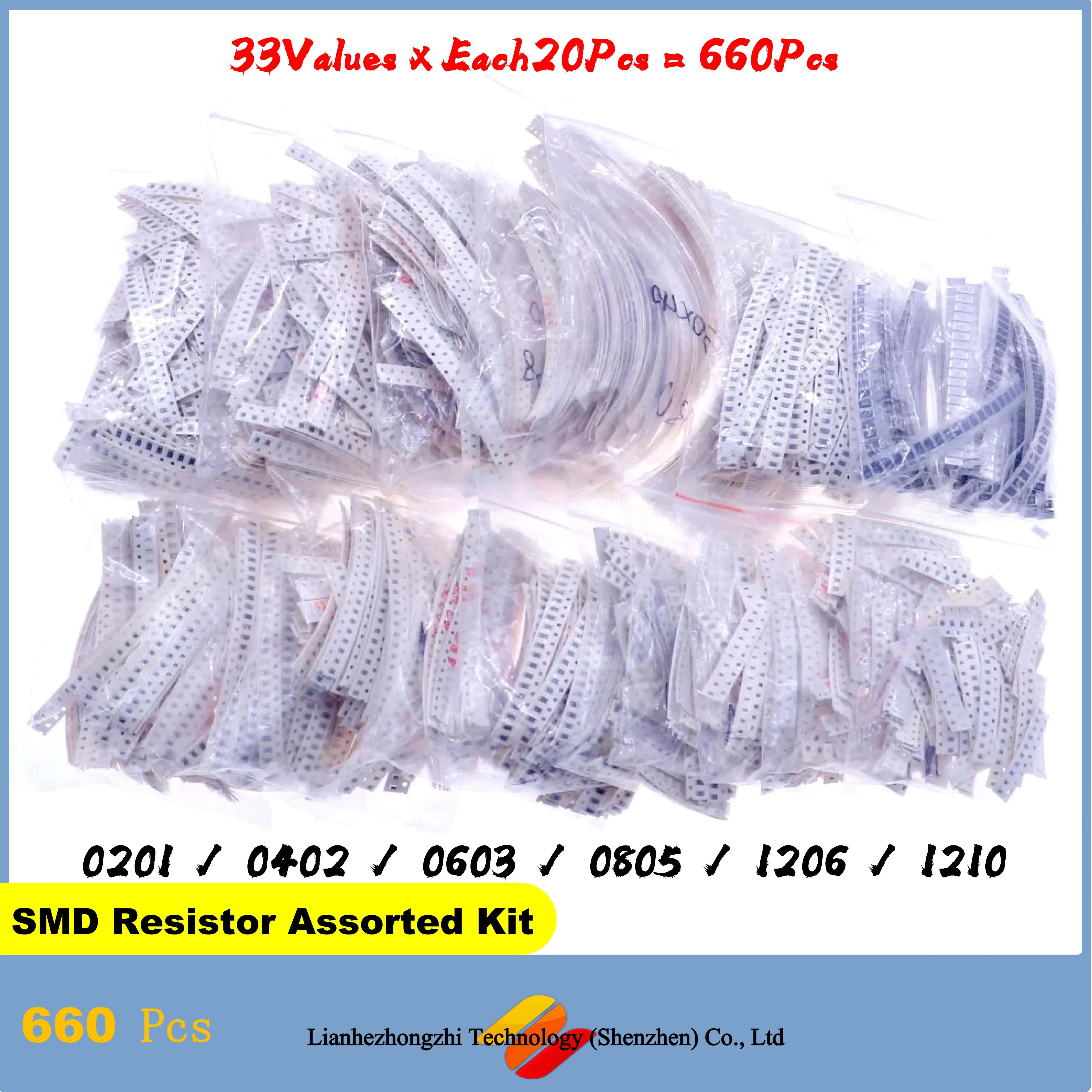 660Pcs 0201 0402 0603 0805 1206 1210 1% or 5% SMD Resistor Assorted Kit 33Values Each20pcs 1R~1M 1K 10K 100K 100R Resistance Set
660Pcs 0201 0402 0603 0805 1206 1210 1% or 5% SMD Resistor Assorted Kit 33Values Each20pcs 1R~1M 1K 10K 100K 100R Resistance Set