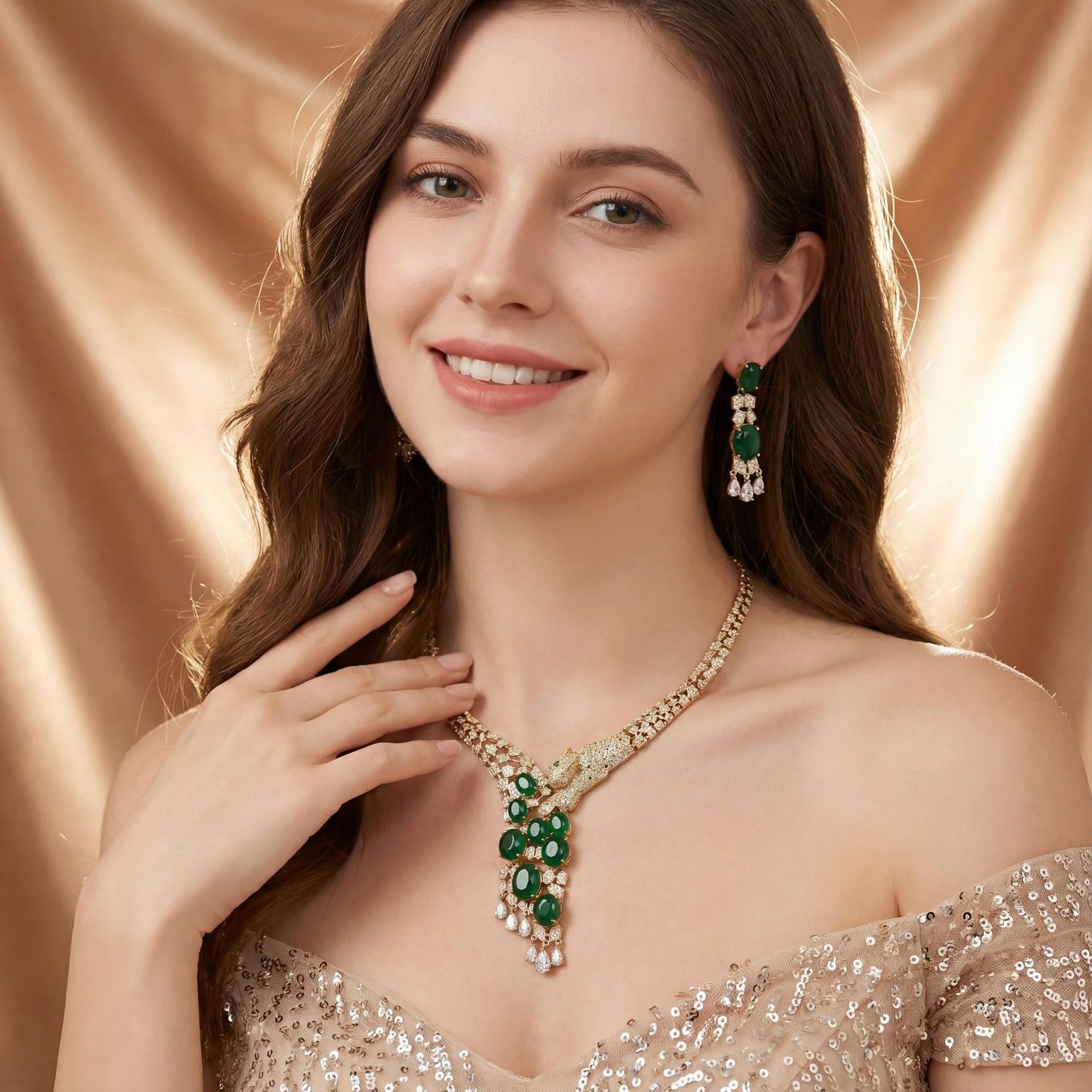 European Luxury Leopard Zircon Necklace Earrings Set Tassel Design Elegant Evening Dress Accessories For Women
European Luxury Leopard Zircon Necklace Earrings Set Tassel Design Elegant Evening Dress Accessories For Women