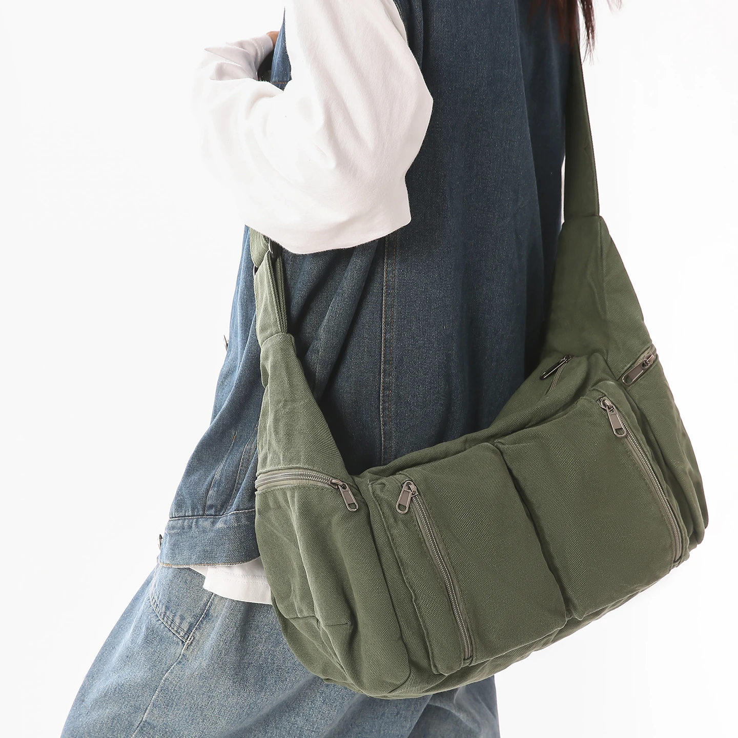 Multi Zipper Pocket Washed Canvas Crossbody Bag Adjustable Strap Casual Daily Shoulder Handbag Vintage Army Green Sling Bags
Multi Zipper Pocket Washed Canvas Crossbody Bag Adjustable Strap Casual Daily Shoulder Handbag Vintage Army Green Sling Bags