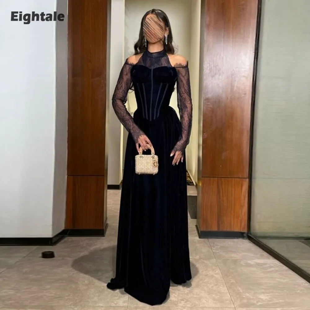 Eightale Velvet Evening Dress for Wedding Party Customized Halter Lace Long Sleeves Floor Length A-Line Arabic Prom Gowns
Eightale Velvet Evening Dress for Wedding Party Customized Halter Lace Long Sleeves Floor Length A-Line Arabic Prom Gowns
