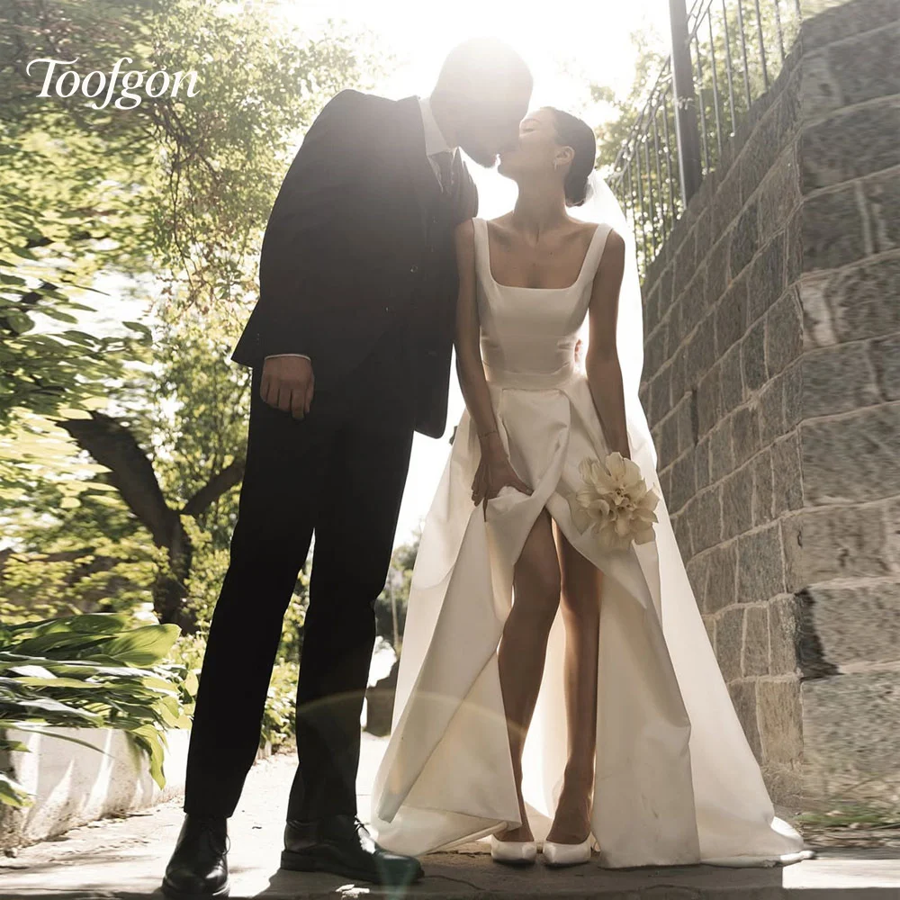 Toofgon Satin A Line Bride Dress For Wedding Square Neck Bridal Gowns High Side Slit Wedding Dresses mariée Customized
Toofgon Satin A Line Bride Dress For Wedding Square Neck Bridal Gowns High Side Slit Wedding Dresses mariée Customized