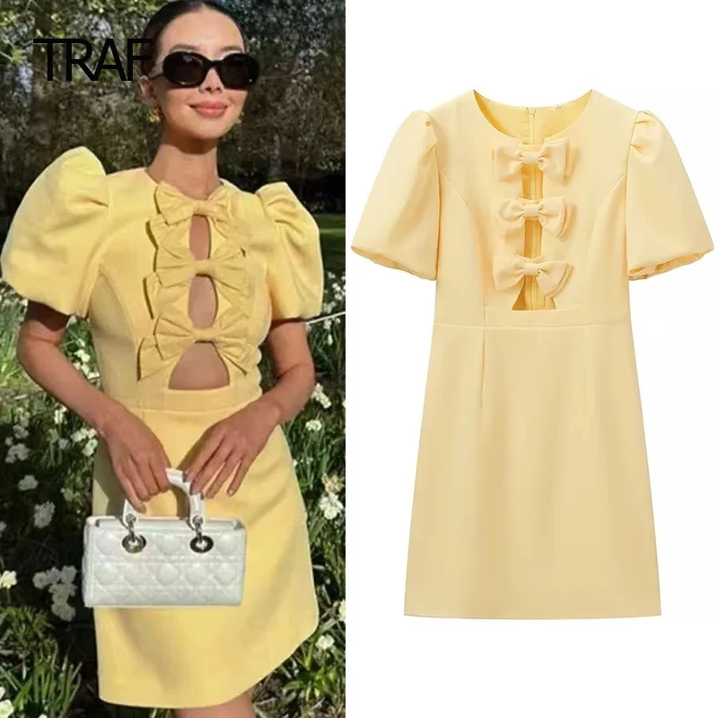 TRAF Mini Bow Dress Womens Dresses Summer 2024 Yellow Hollow Out O-Neck Puff Short Sleeve Dresses Casual Beach Vacation Dresses
TRAF Mini Bow Dress Womens Dresses Summer 2024 Yellow Hollow Out O-Neck Puff Short Sleeve Dresses Casual Beach Vacation Dresses