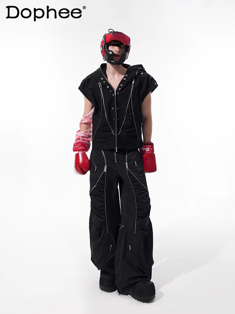 Men's 2025 Summer Pants Sets Trendy Male Hooded Sleeveless Multi Zipper Decoration Vest Jackets Black Chic Trousers Men's Sets
Men's 2025 Summer Pants Sets Trendy Male Hooded Sleeveless Multi Zipper Decoration Vest Jackets Black Chic Trousers Men's Sets