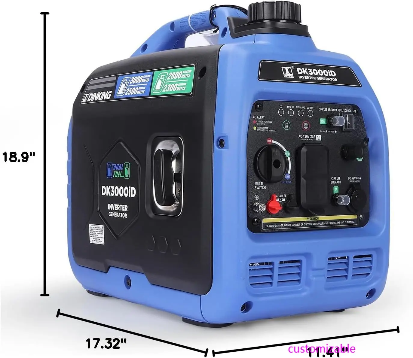3000W Dual Fuel Inverter Generator, Gas LPG Powered, Quiet Lightweight, Parallel Ready, CO Alert, EPA Compliant
3000W Dual Fuel Inverter Generator, Gas LPG Powered, Quiet Lightweight, Parallel Ready, CO Alert, EPA Compliant