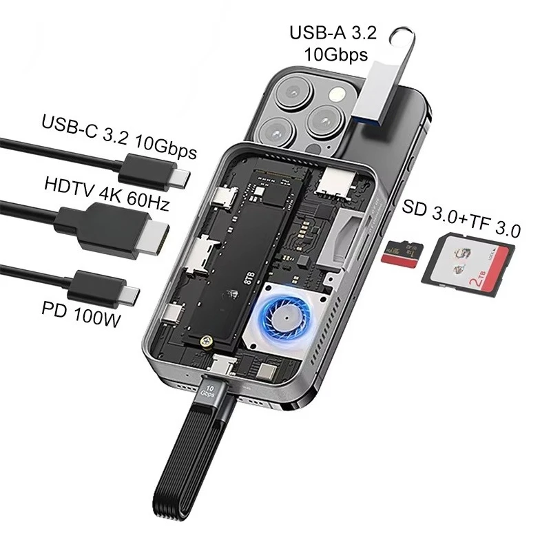 10Gbps Magnetic Docking Station & M.2 NVME SSD Enclosure USB C Hub 8 In 1 Support 4K60Hz ProRes HD Video
10Gbps Magnetic Docking Station & M.2 NVME SSD Enclosure USB C Hub 8 In 1 Support 4K60Hz ProRes HD Video