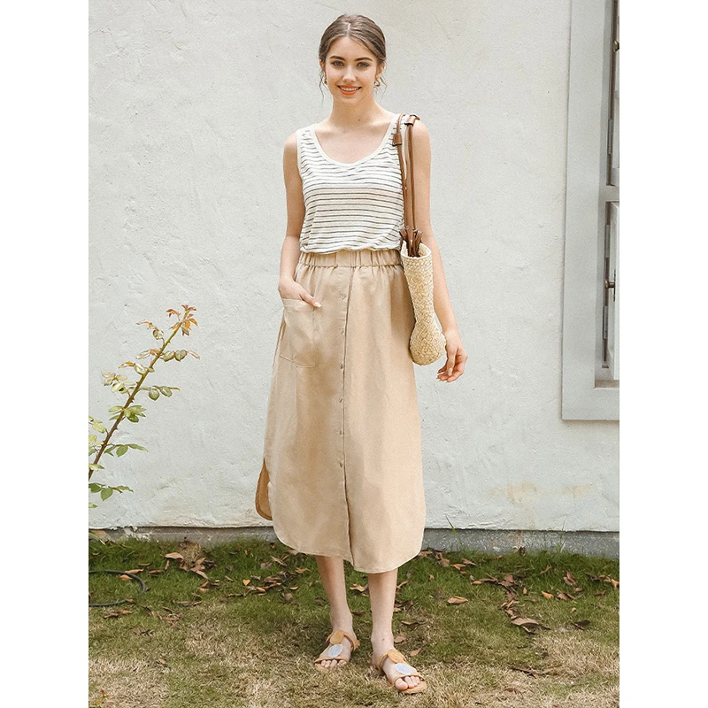 Cotton Linen Long Skirts For Women Solid Elastic High Waist Button Up Open Side Harajuku Maxi Skirt Faldas Largas Mujer
Cotton Linen Long Skirts For Women Solid Elastic High Waist Button Up Open Side Harajuku Maxi Skirt Faldas Largas Mujer
