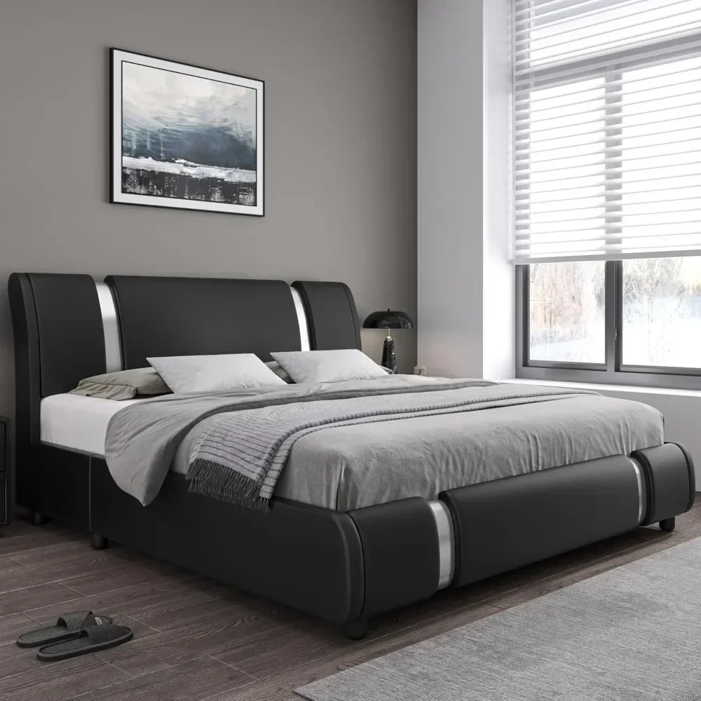 Keyluv Modern Faux Leather Upholstered Platform Bed Frame with Metal Decoration Headboard, Wooden Slats Support, No Box Spring
Keyluv Modern Faux Leather Upholstered Platform Bed Frame with Metal Decoration Headboard, Wooden Slats Support, No Box Spring