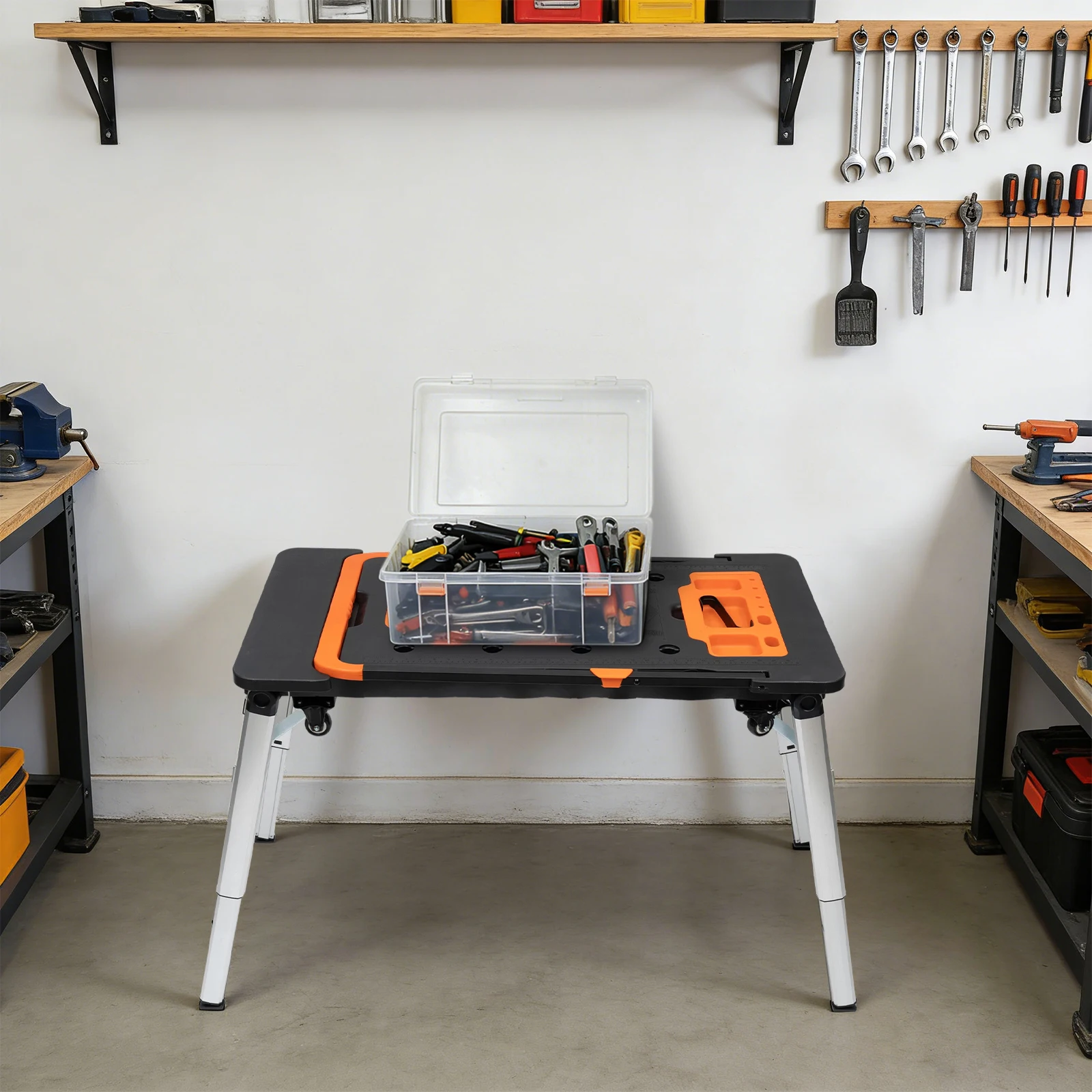 7-in-1 Multifunctional Workbench Folding Stand with Wheels Adjustable Height 150kg Load Capacity
7-in-1 Multifunctional Workbench Folding Stand with Wheels Adjustable Height 150kg Load Capacity